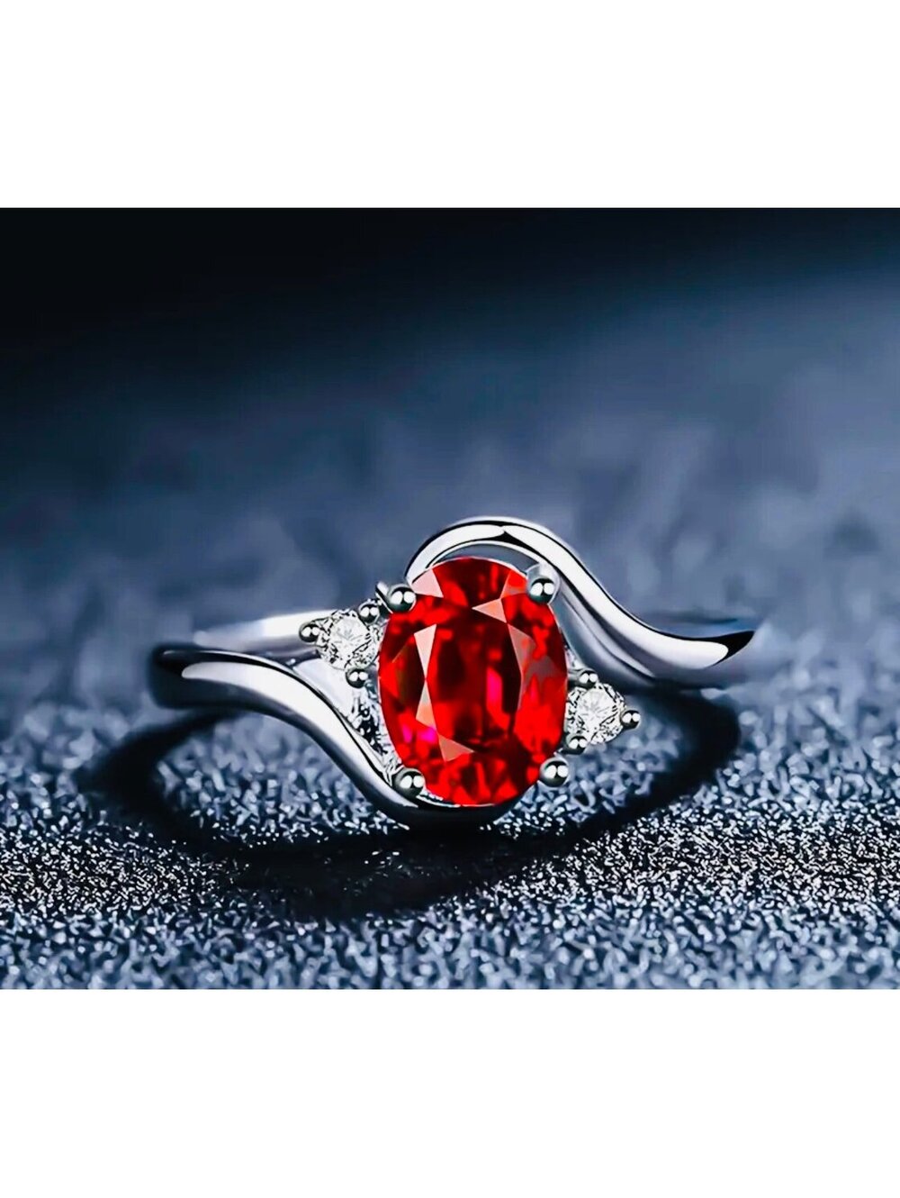 New - Beautiful Red Gemstone Adjustable Ring with Zircon accents - OS
